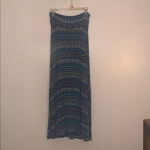 Blue Aztec Print Maxi Skirt